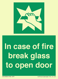 In case of fire break glass to open door